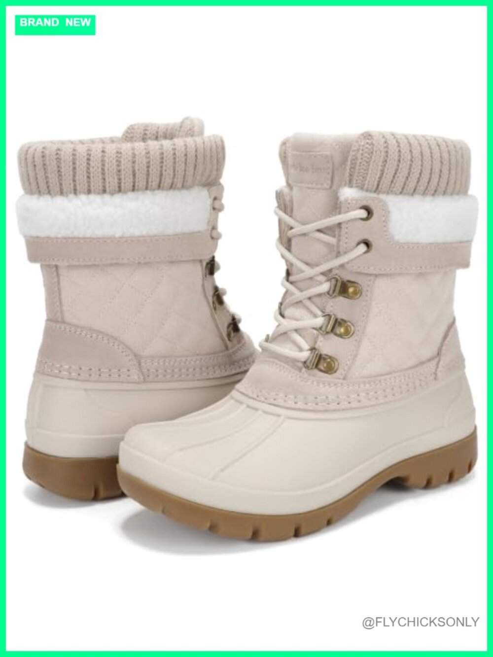 Waterproof Mid-Calf Winter Snow Boots Faux Fur Lined Non-Slip Lace-Up